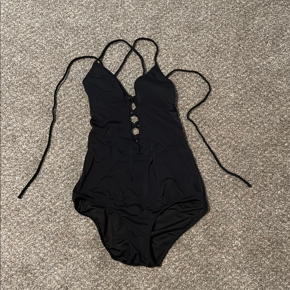 Victoria’s Secret Black One-Piece Swimsuit with Lace Up Detail